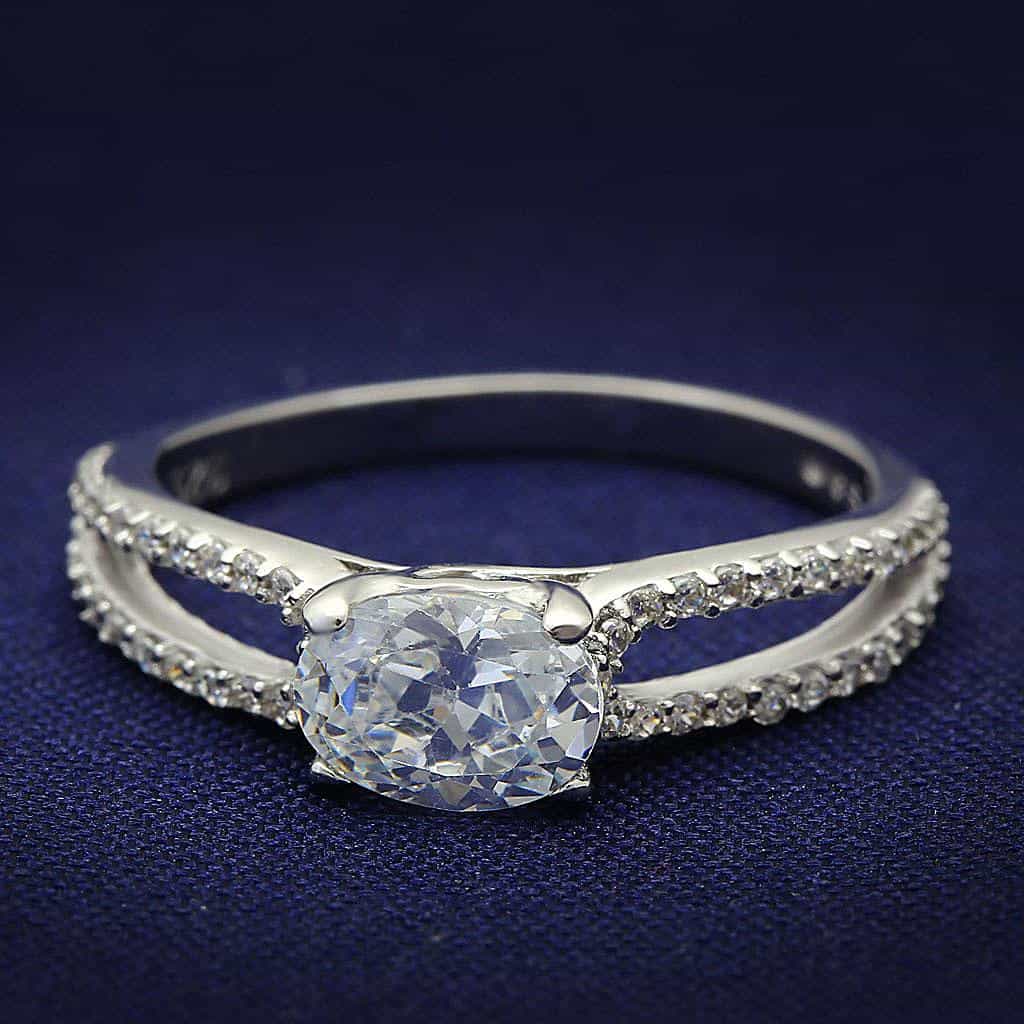 Sterling Silver CZ Round Split Shank Pave Ring view 1