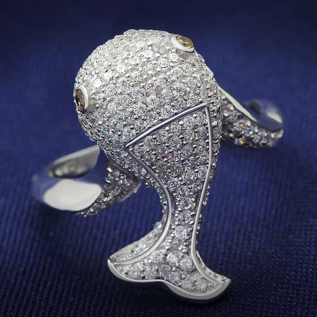 Sterling Silver CZ Pave Dolphin 3D Wrap Ring view 1
