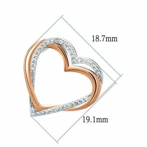 Sterling Silver Rose Gold Two Tone CZ Heart Pendant Necklace view 2