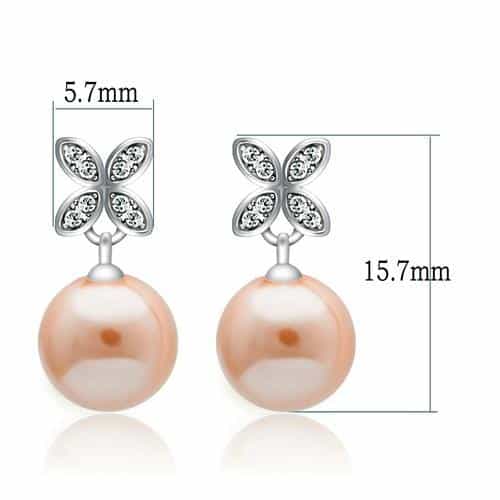 Sterling Silver CZ Butterfly Pearl Drop Stud Earrings view 2