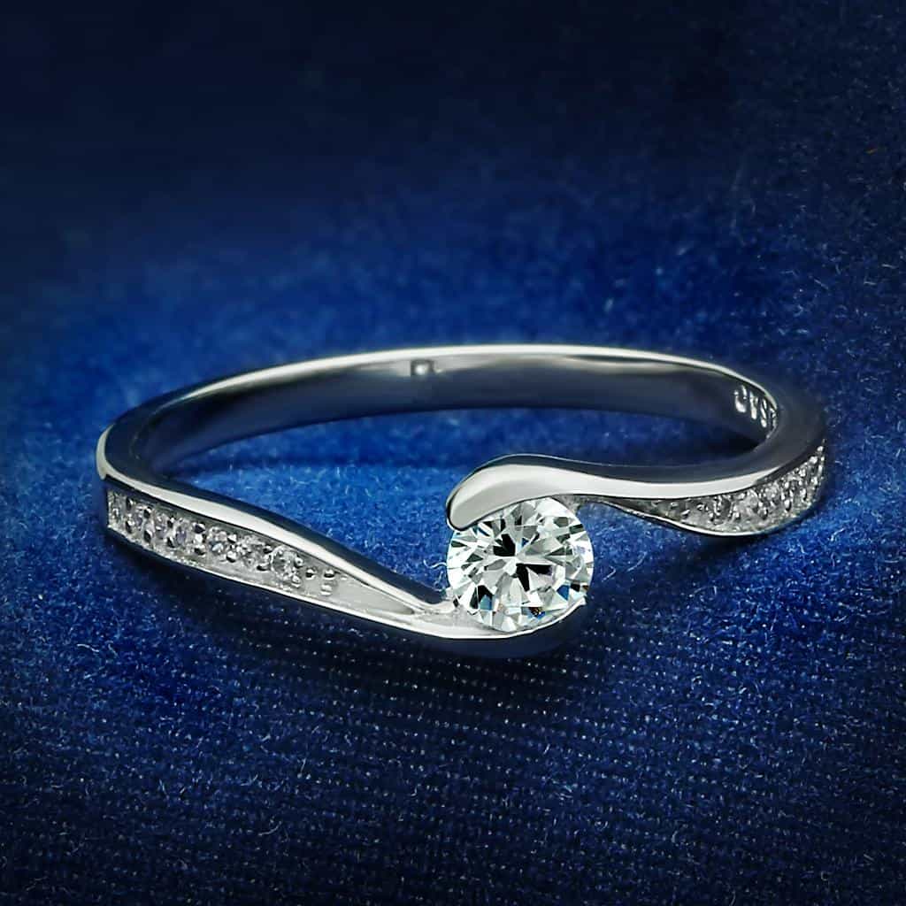 Sterling Silver CZ Round Bypass Twist Thin Ring view 5