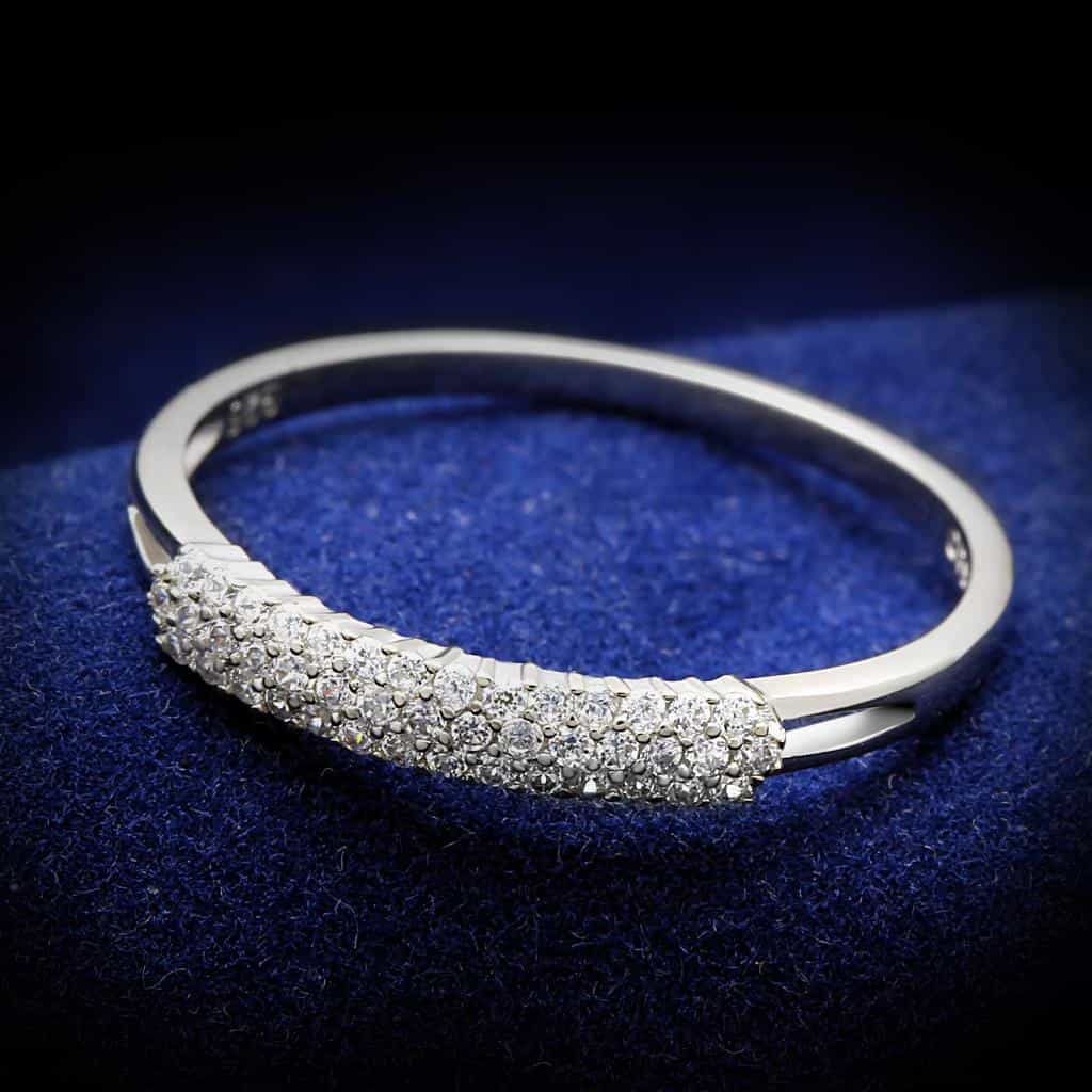 Sterling Silver CZ Pave Half Eternity Thin Band Ring view 1