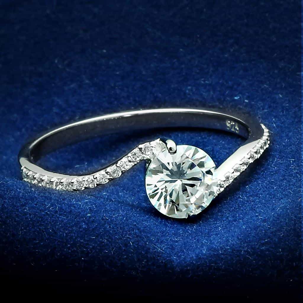 Sterling Silver CZ Round Bypass Wave Thin Ring view 5