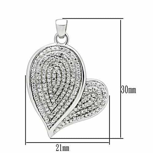Sterling Silver CZ Pave Heart Leaf Pendant view 2