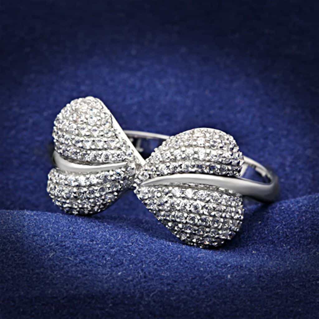 Sterling Silver CZ Pave Bow Crossover Dome Ring view 5