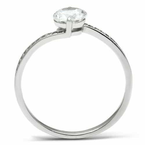 Sterling Silver CZ Round Solitaire Pave Thin Band Ring view 7