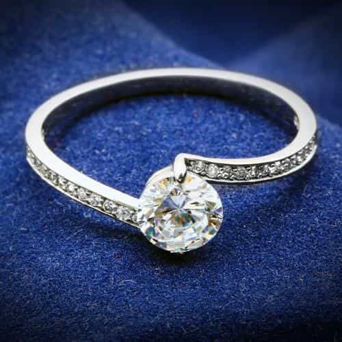 Sterling Silver CZ Round Solitaire Pave Thin Band Ring view 1