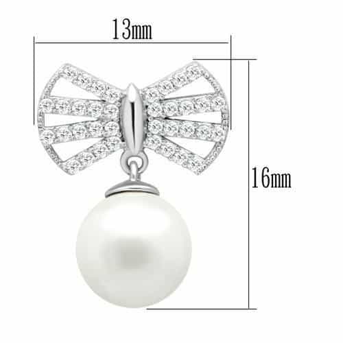 Sterling Silver CZ Pave Bow Pearl Drop Stud Earrings view 2