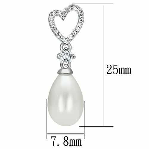 Sterling Silver CZ Heart Pearl Teardrop Drop Earrings view 3