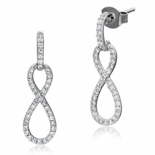 Sterling Silver CZ Pave Infinity Drop Earrings view 2