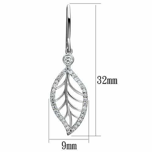 Sterling Silver CZ Pave Leaf Dangle Hook Earrings view 3