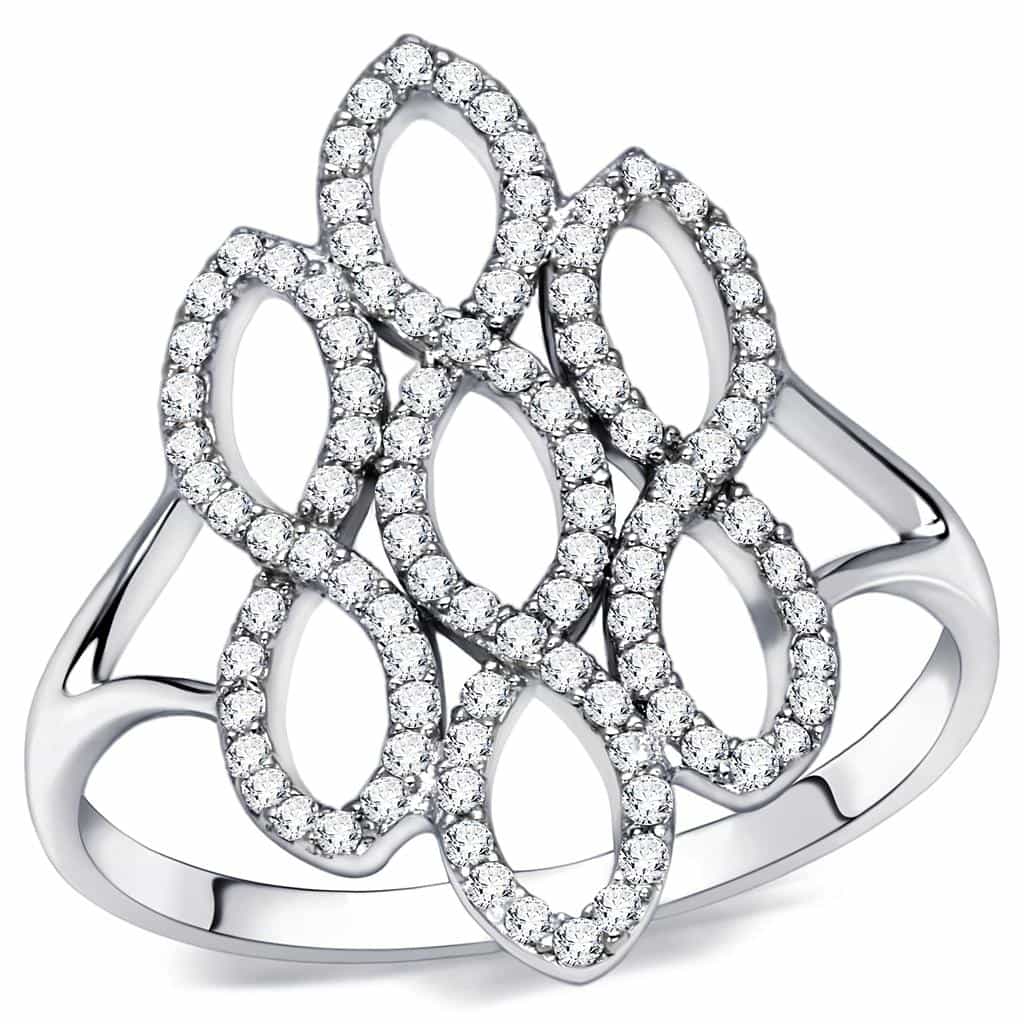 Sterling Silver CZ Pave Open Leaf Flower Wide Ring view 1
