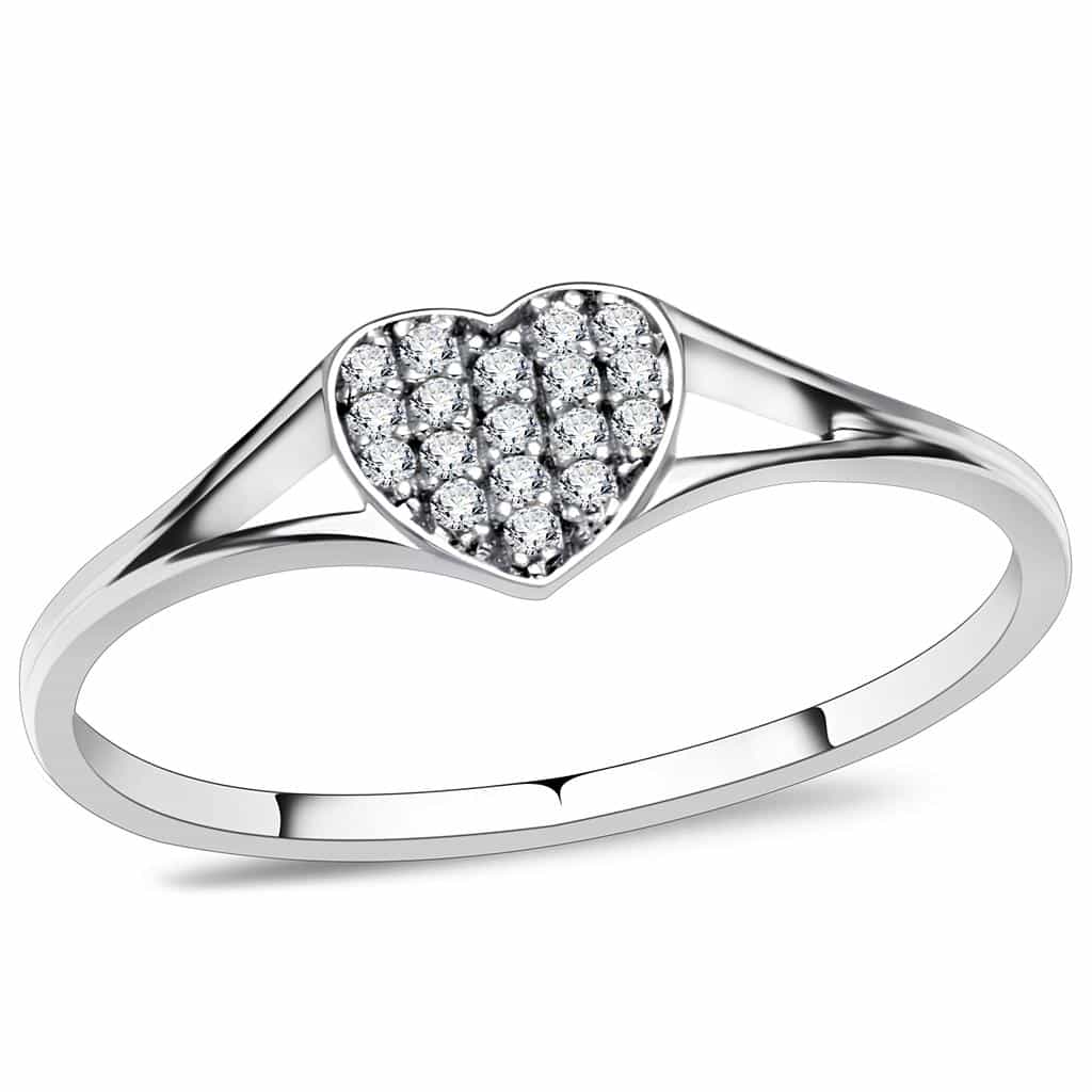 Sterling Silver CZ Pave Heart Flat Ring | The Stainless Jewelry view 1