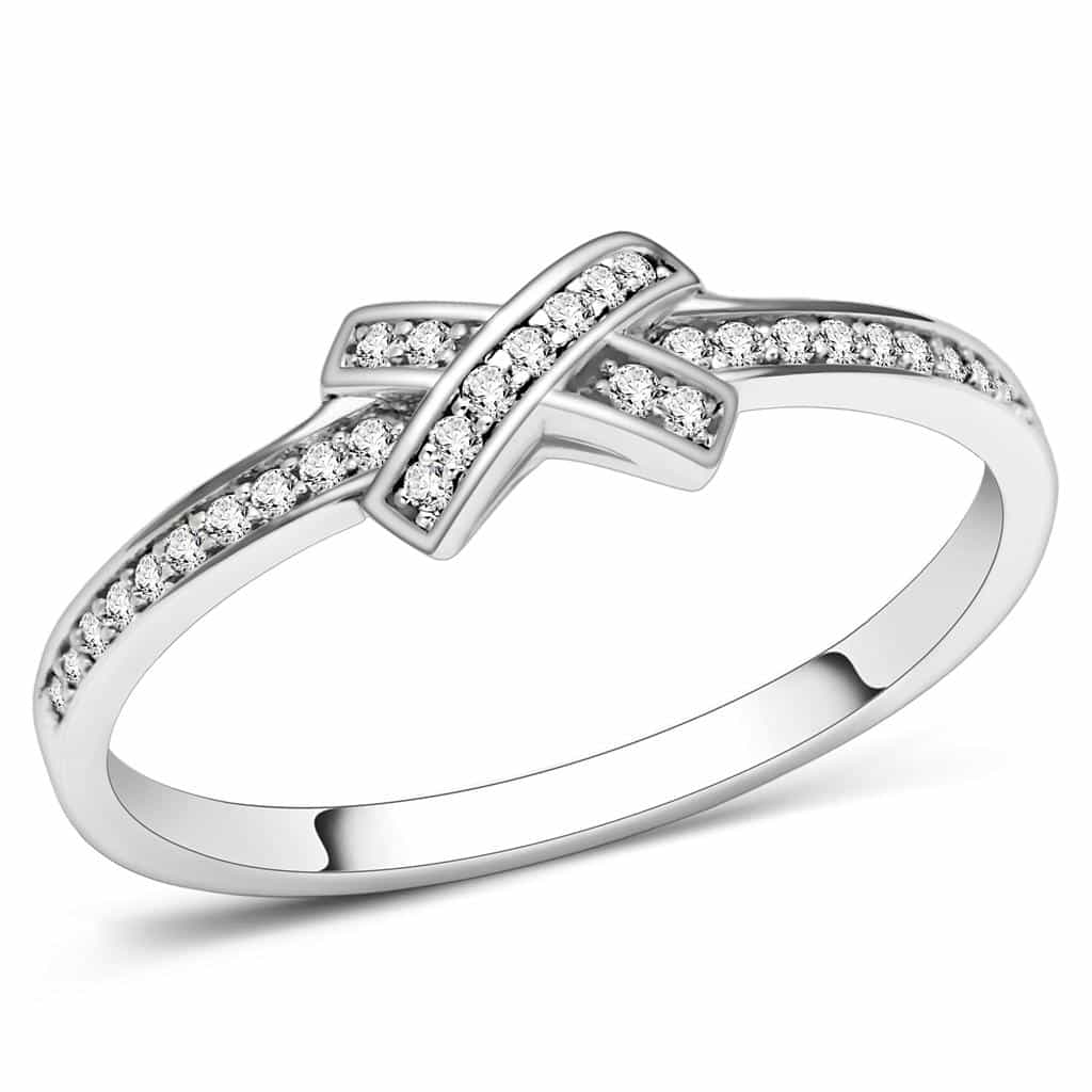 Sterling Silver CZ X Kiss Crossover Pave Ring view 1