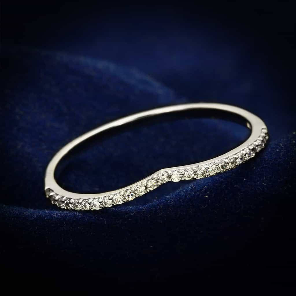 Sterling Silver CZ Pave Slim Eternity Thin Band Ring view 1
