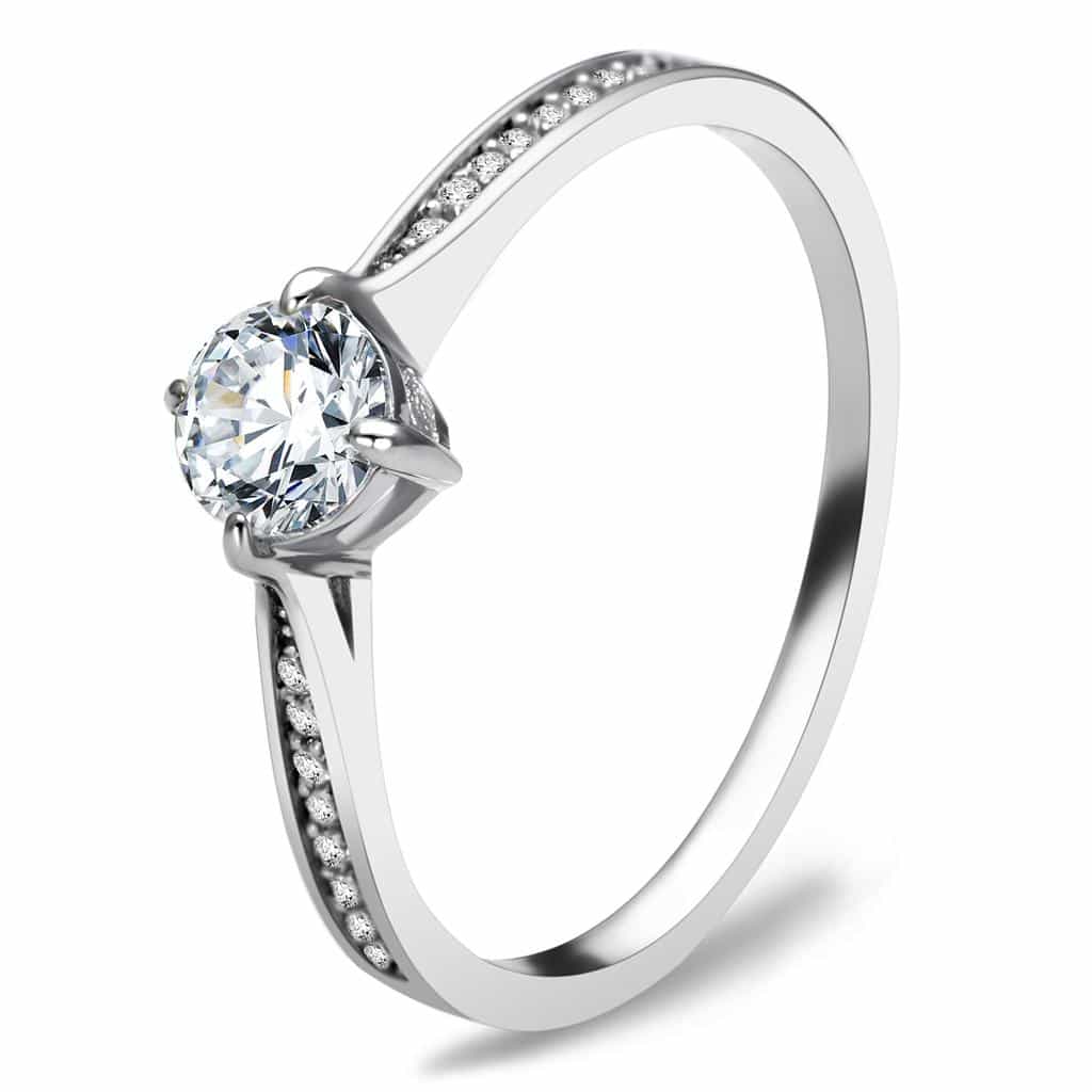 Sterling Silver CZ Round Solitaire Split Pave Thin Ring view 1