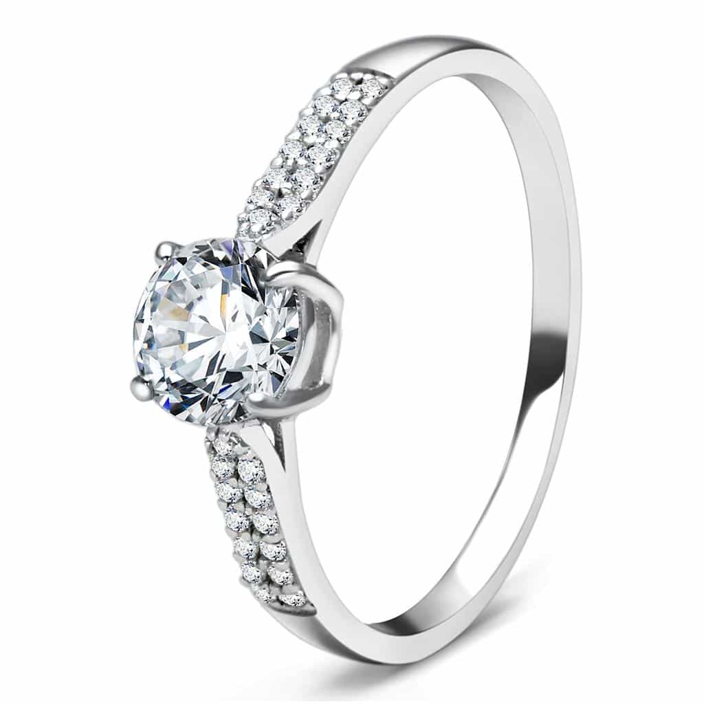 Sterling Silver CZ Round Four Prong Pave Double Band Ring view 6