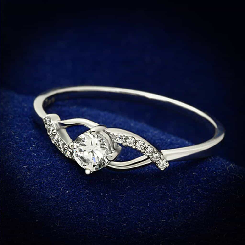 Sterling Silver CZ Round Solitaire Infinity Swirl Pave Ring view 1