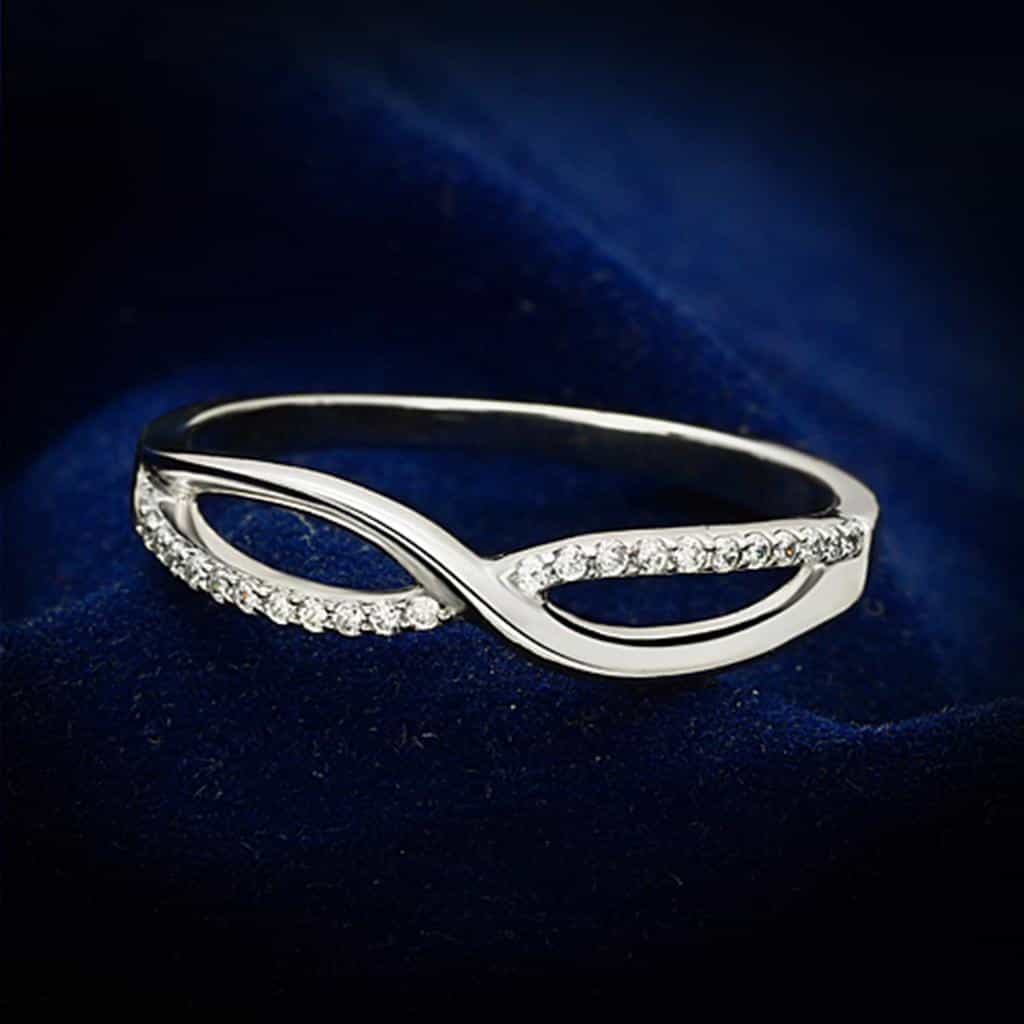 Sterling Silver CZ Pave Infinity Wave Crossover Ring view 1