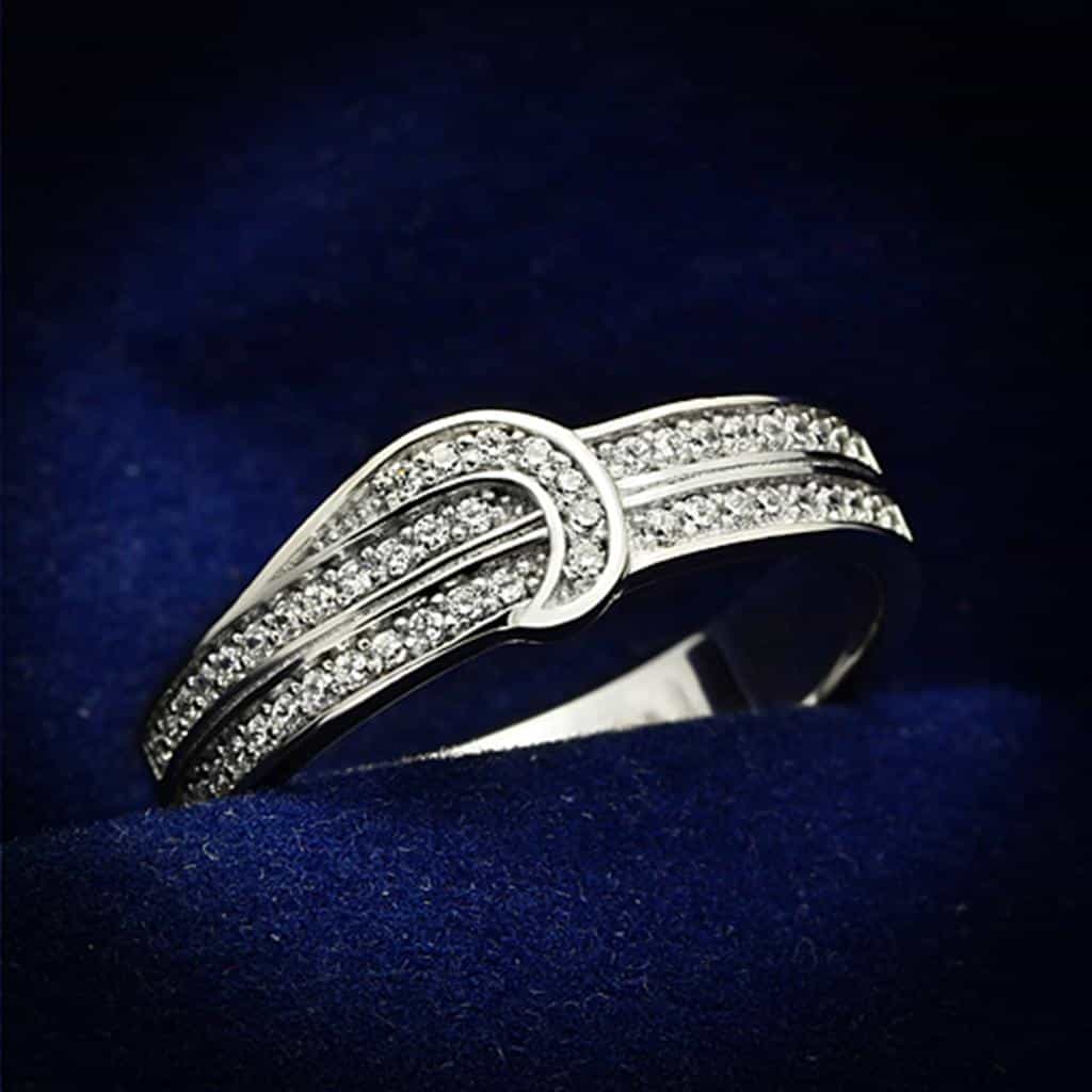 Sterling Silver CZ Pave Curved Ribbon Wrap Ring view 6