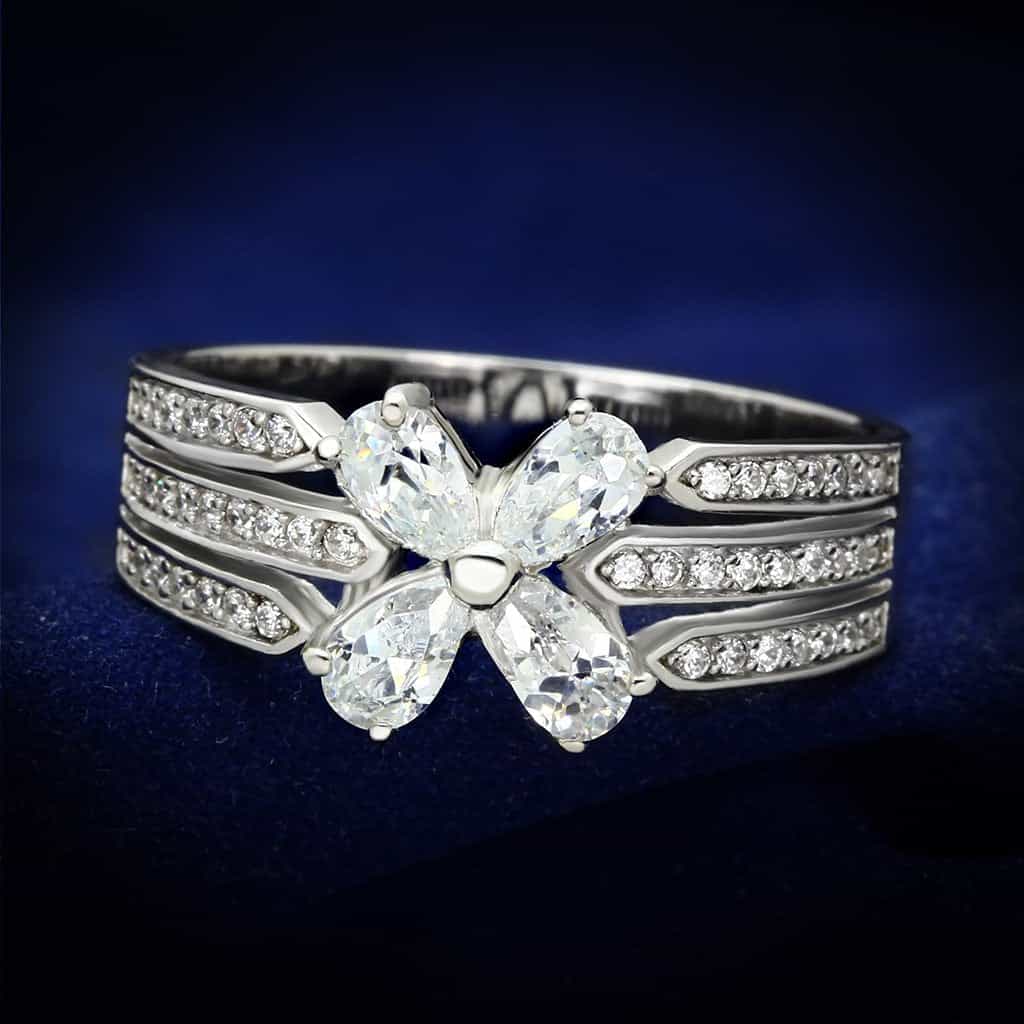 Sterling Silver CZ Pear Marquise Flower Channel Wide Ring view 1