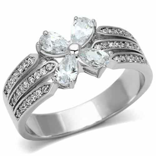 Sterling Silver CZ Pear Marquise Flower Channel Wide Ring view 10
