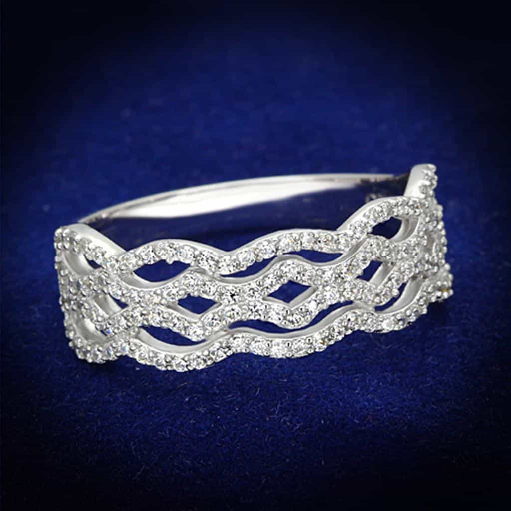 Sterling Silver CZ Pave Woven Braid Wide Band Ring view 6