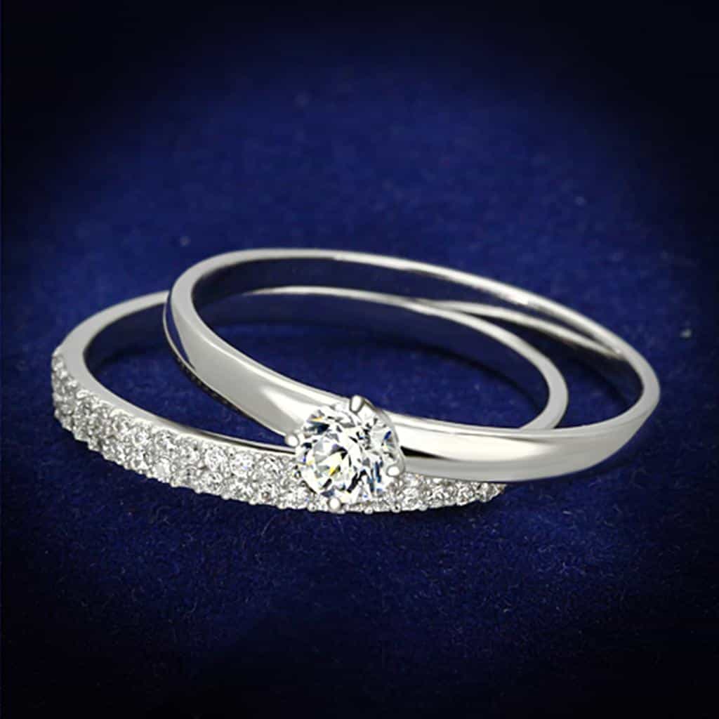 Sterling Silver CZ Round Solitaire Pave Bridal Set Ring view 1