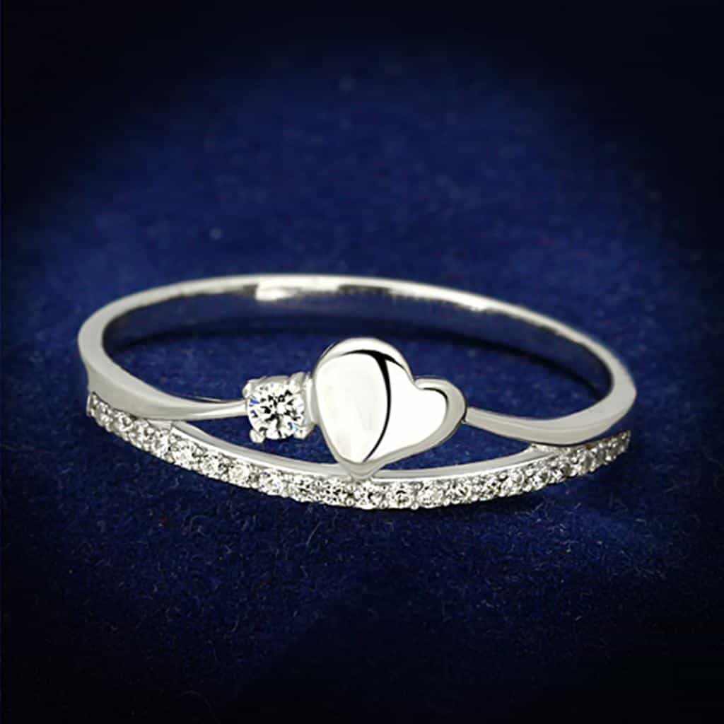 Sterling Silver CZ Heart Solitaire Accent Thin Ring view 1