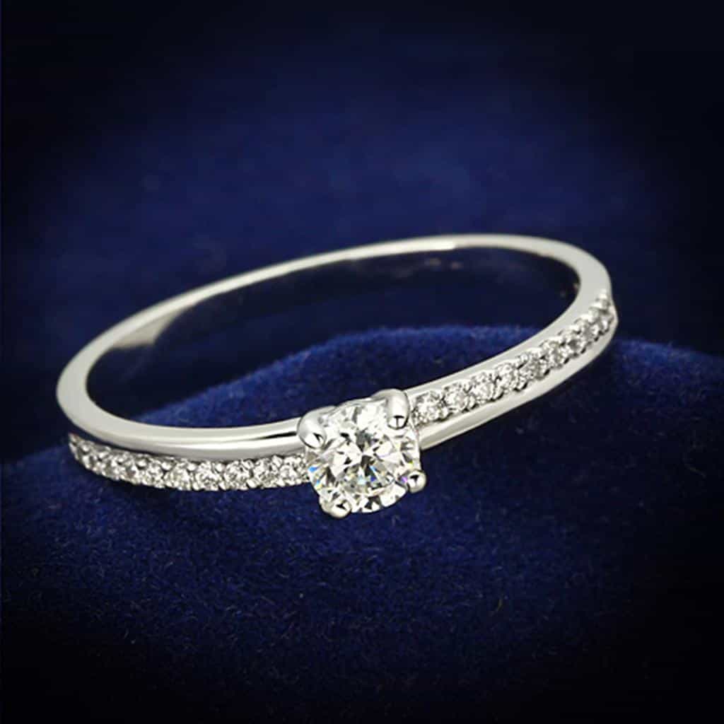 Sterling Silver CZ Round Solitaire Heart Accent Thin Ring view 6