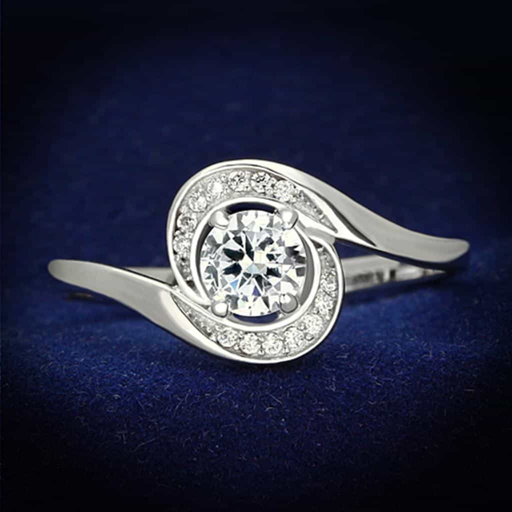 Sterling Silver CZ Round Swirl Halo Bypass Ring view 6