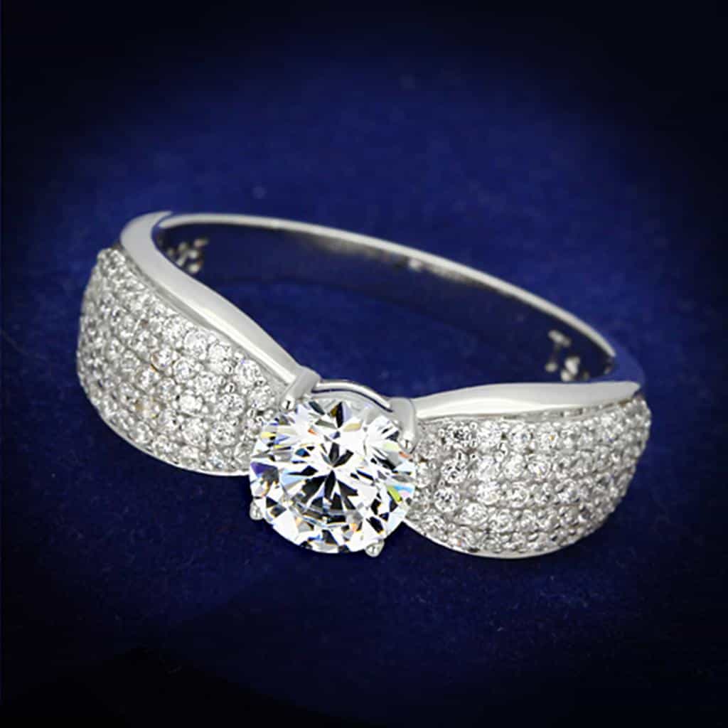 Sterling Silver CZ Round Multi Row Pave Wide Ring view 6