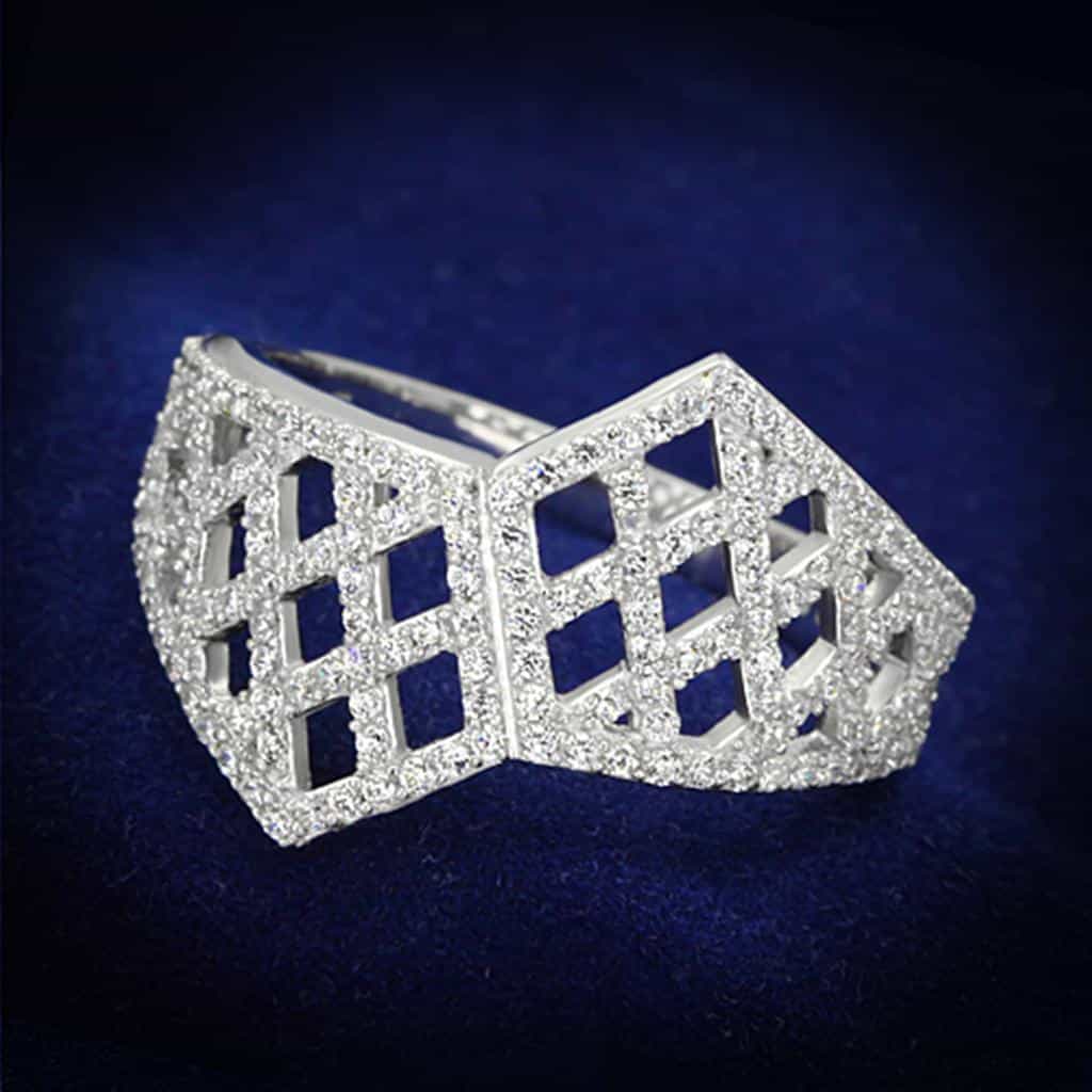 Sterling Silver CZ Pave Lattice Grid Wide Ring view 7