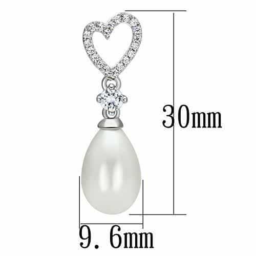 Sterling Silver CZ Heart Pearl Teardrop Drop Pendant Necklace view 2