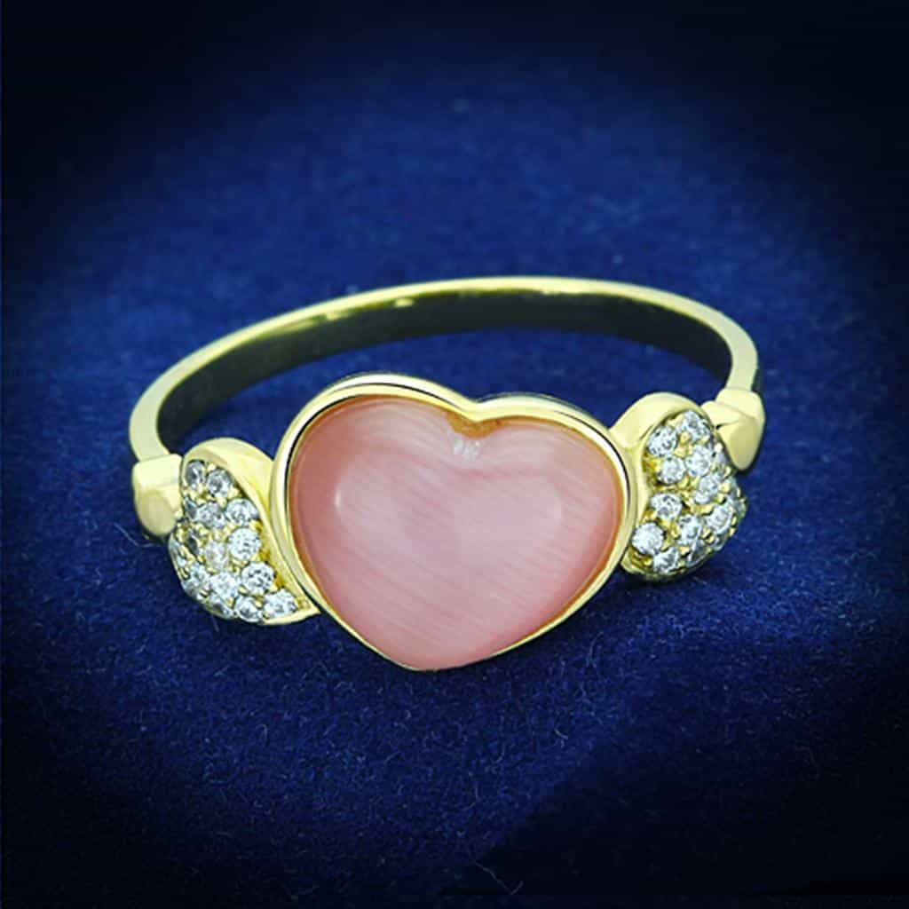 Sterling Silver Gold Two Tone Pink Cats Eye Heart CZ Ring view 6