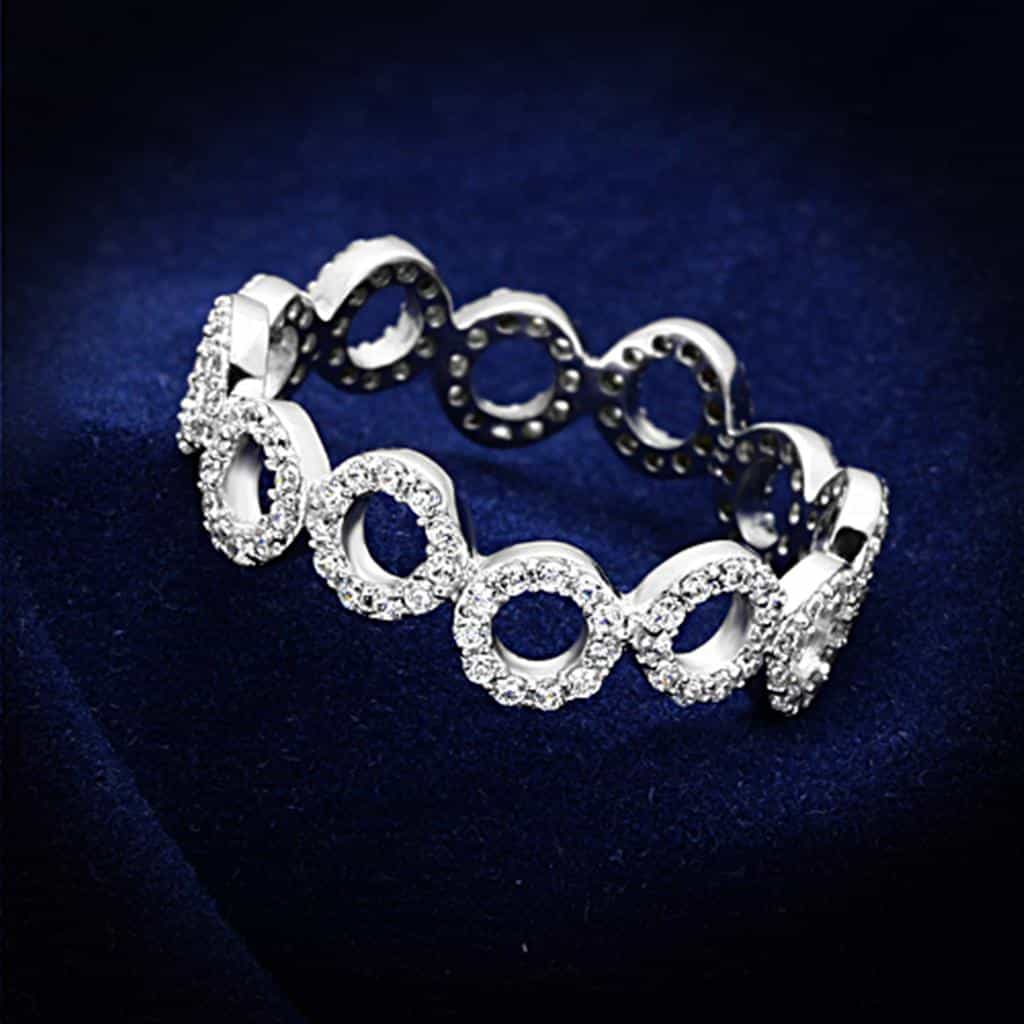 Sterling Silver CZ Pave Circle Link Eternity Wide Ring view 6