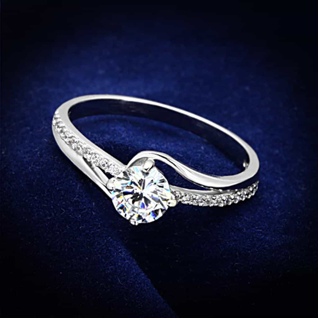 Sterling Silver CZ Round Solitaire Pave Thin Ring view 6