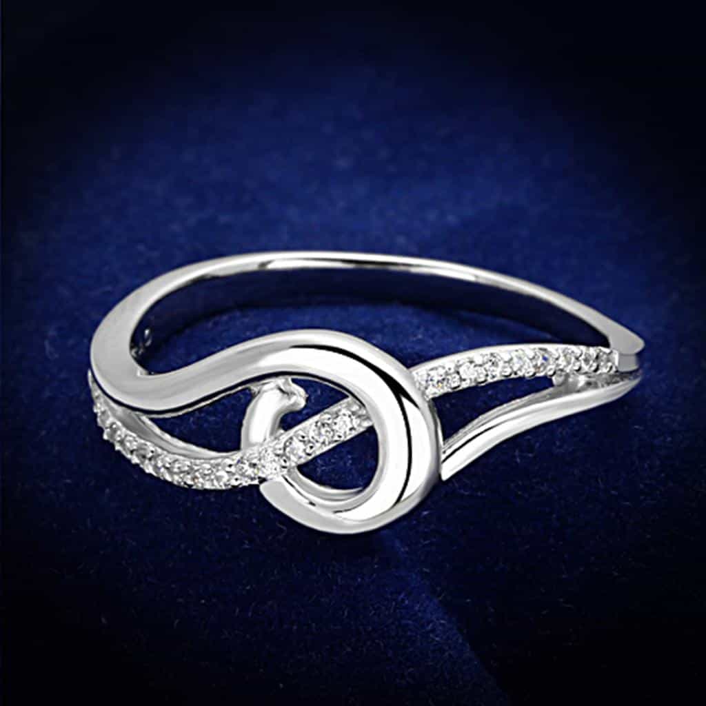 Sterling Silver CZ Knot Loop Bypass Pave Ring view 1