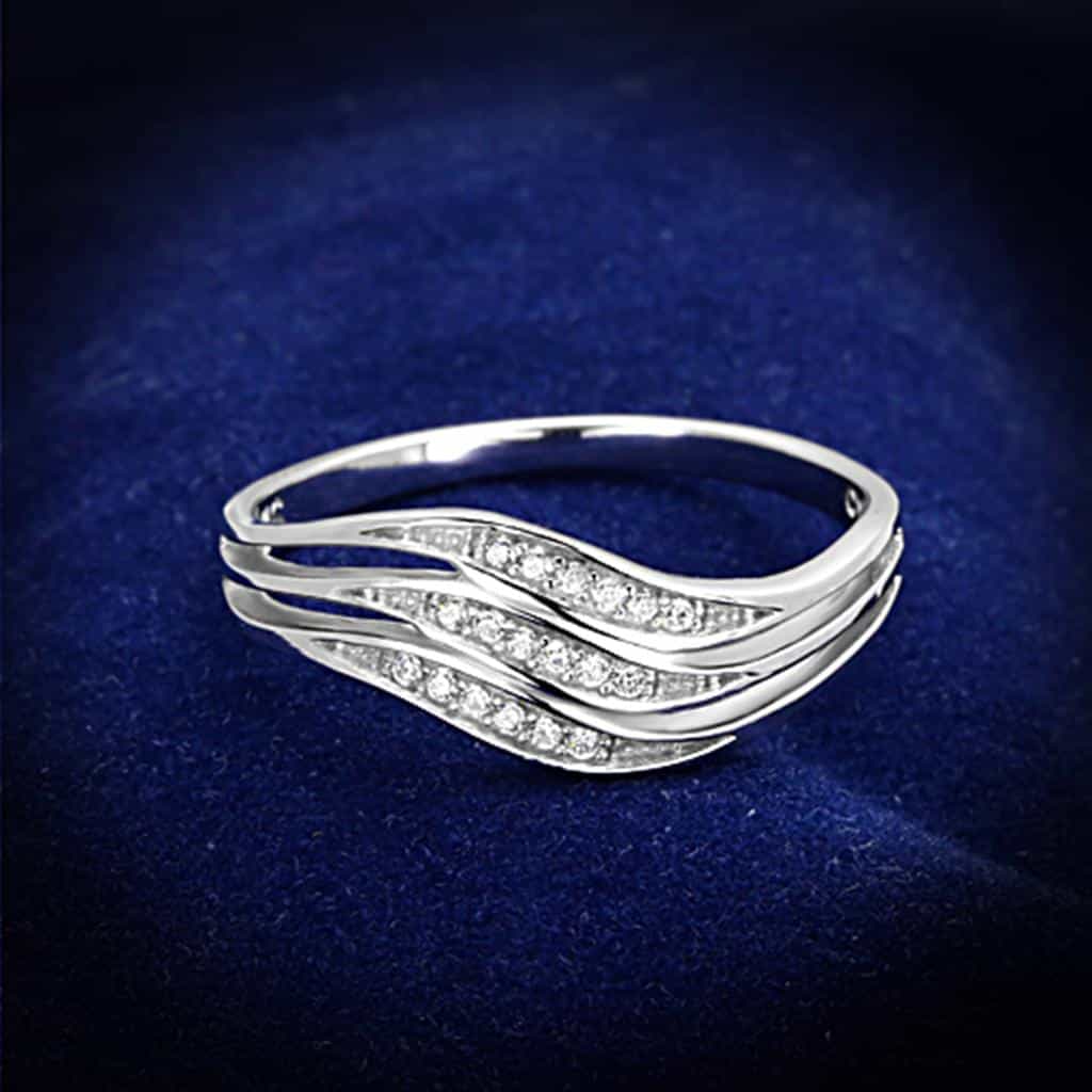 Sterling Silver CZ Pave Wave Curved Multi Band Ring view 1