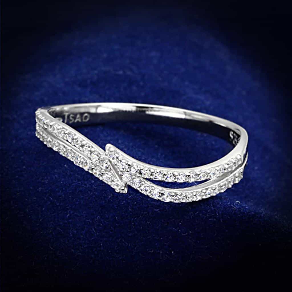 Sterling Silver CZ Wave Crossover Pave Ring view 6