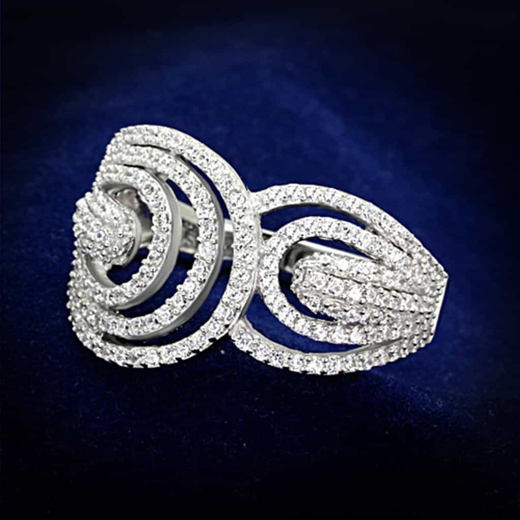 Sterling Silver CZ Pave Spiral Teardrop Dome Ring view 1