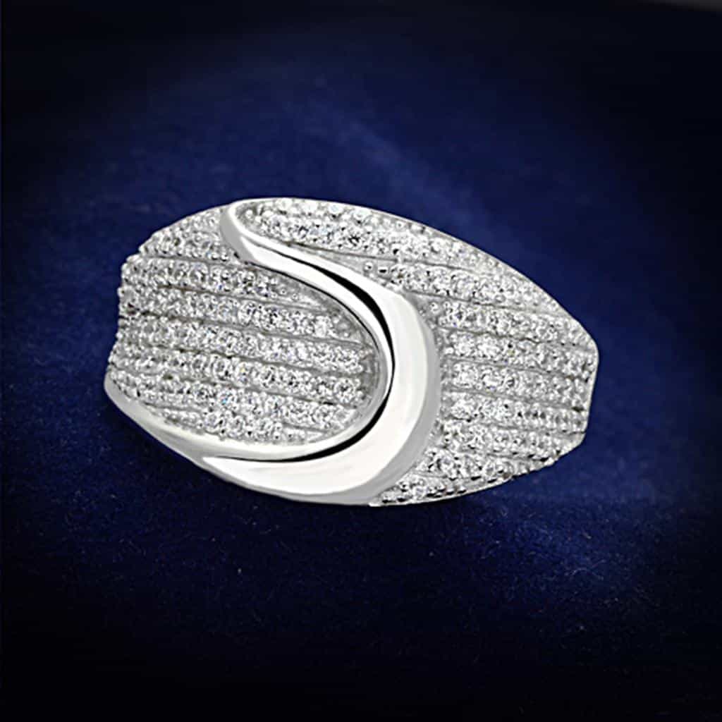 Sterling Silver CZ Pave Wave Dome Wide Ring view 7