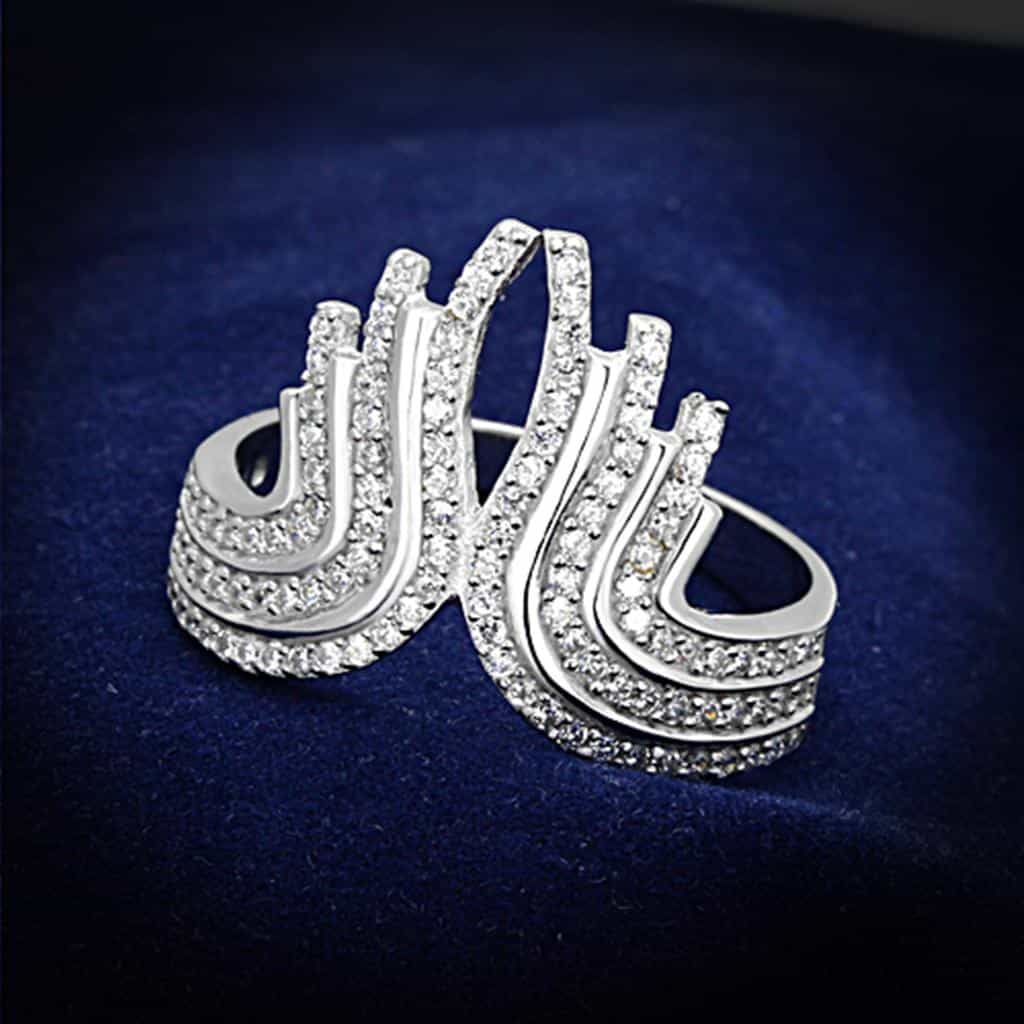 Sterling Silver CZ Pave Multi Wave Swirl Wide Ring view 6