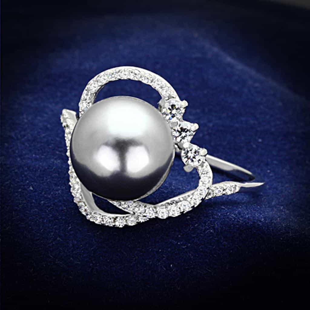 Sterling Silver Grey Tahitian Pearl CZ Accent Ring view 6