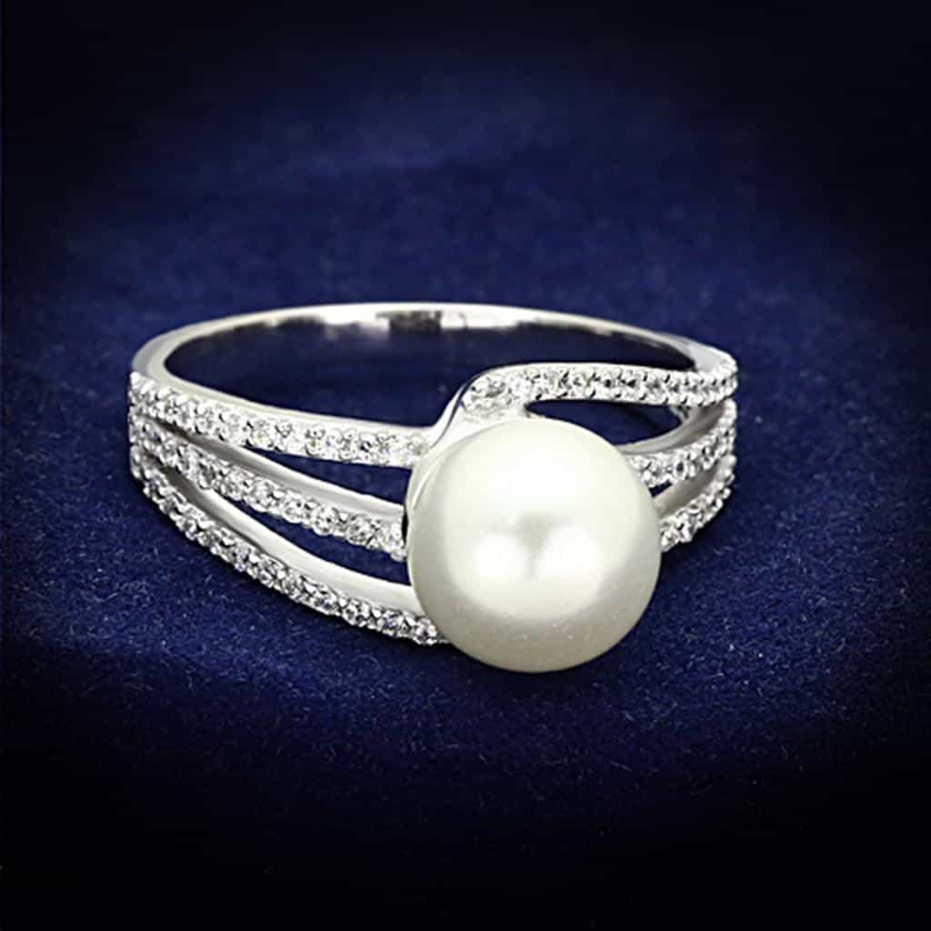 Sterling Silver Pearl CZ Pave Multi Row Ring view 6