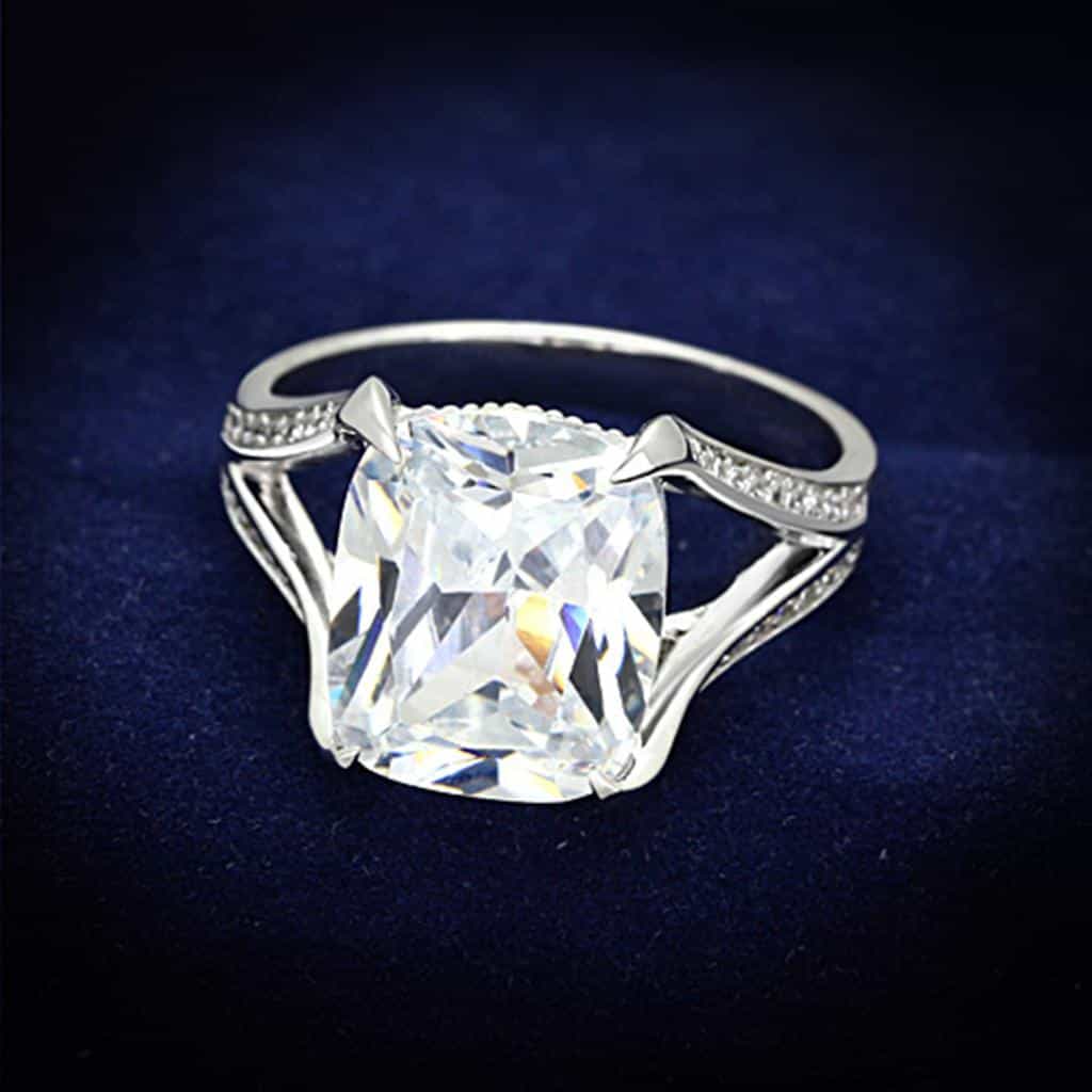 Sterling Silver CZ Cushion Large Solitaire Split Shank Ring view 6