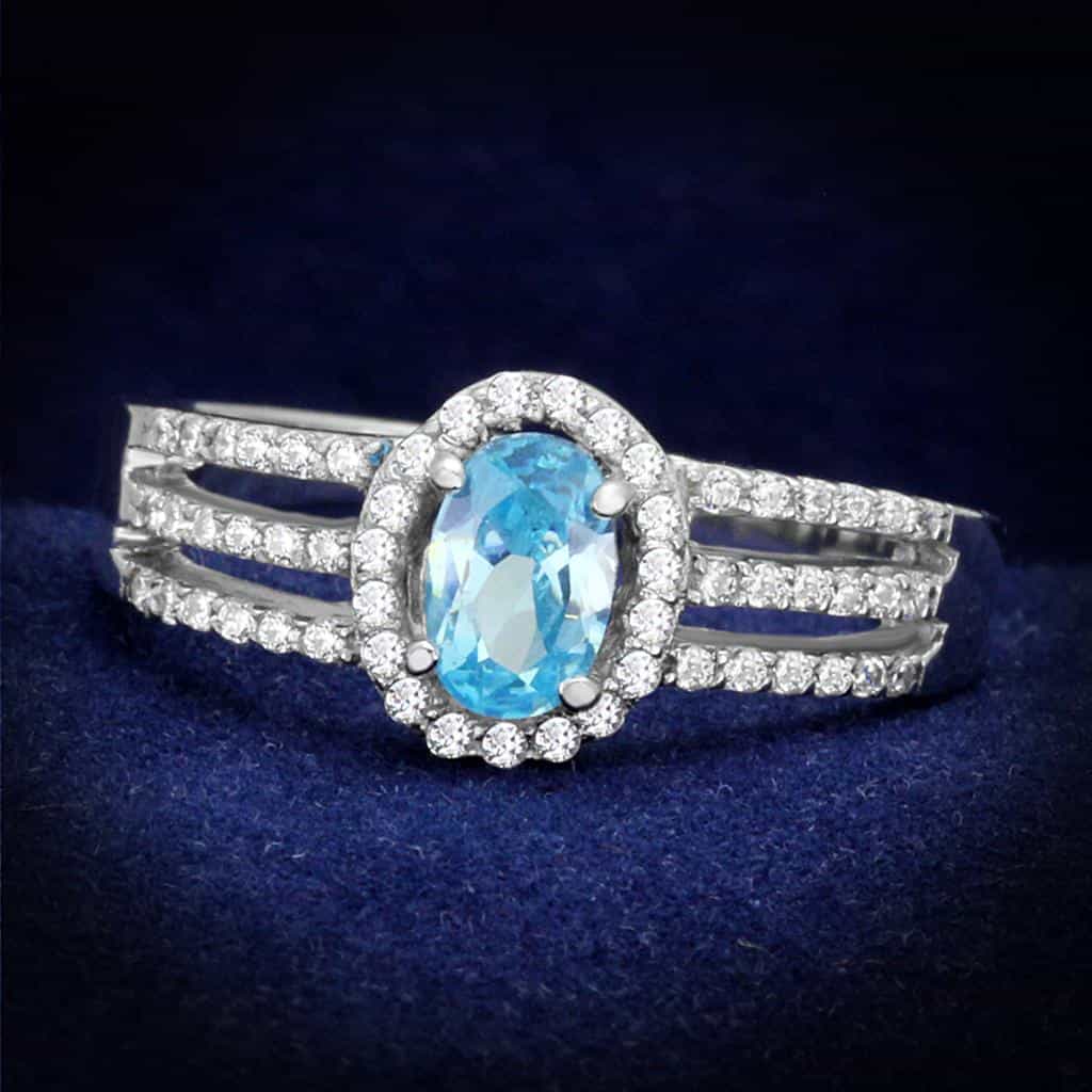 Sterling Silver Blue Topaz Oval Halo Multi Row Ring view 1
