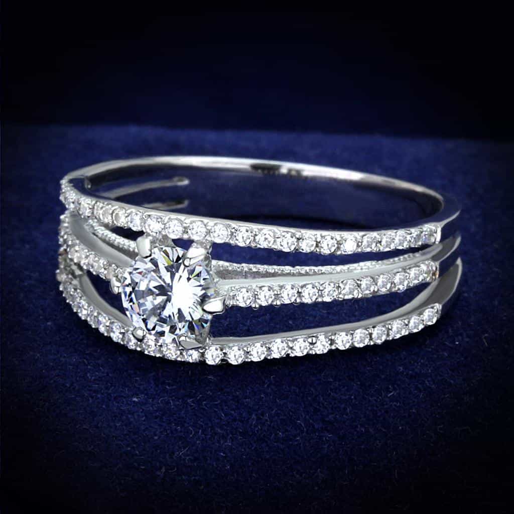 Sterling Silver CZ Round Triple Row Pave Ring view 1