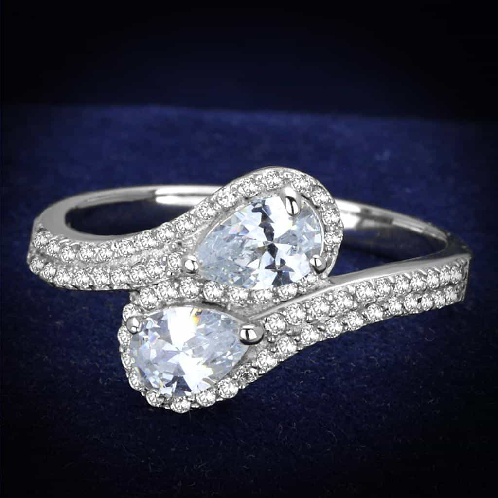 Sterling Silver CZ Round Pear Twisted Bypass Pave Ring view 6