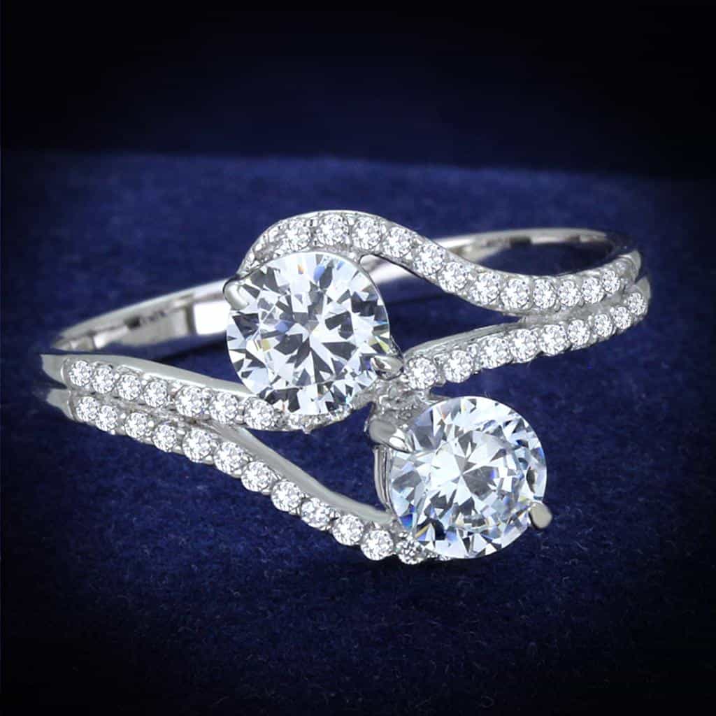 Sterling Silver CZ Round Bypass Swirl Halo Ring view 6